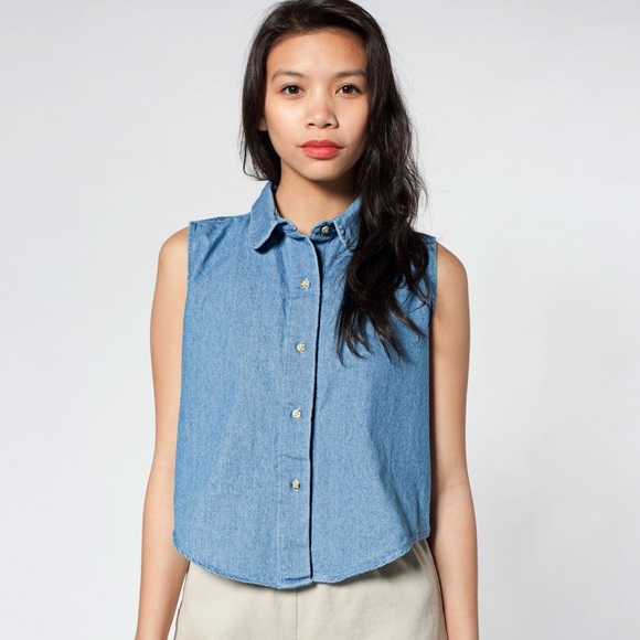 American Apparel Tops - American Apparel Cropped Denim Button Up